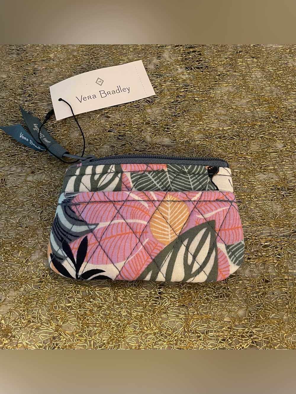 NWT Vera Bradley Pink “Palm Floral” Multi Floral Quilted Zip Coin Purse